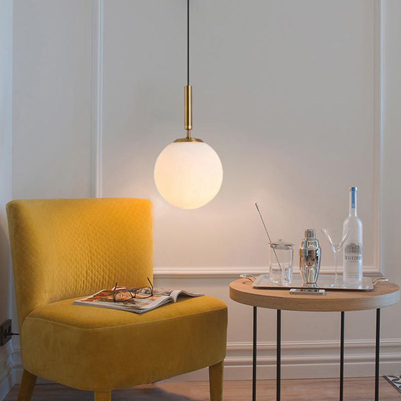 Modern Minimalist Design Globe Hanging Lamp Opal Frosted Glass Shade 1 Light  Pendant Light
