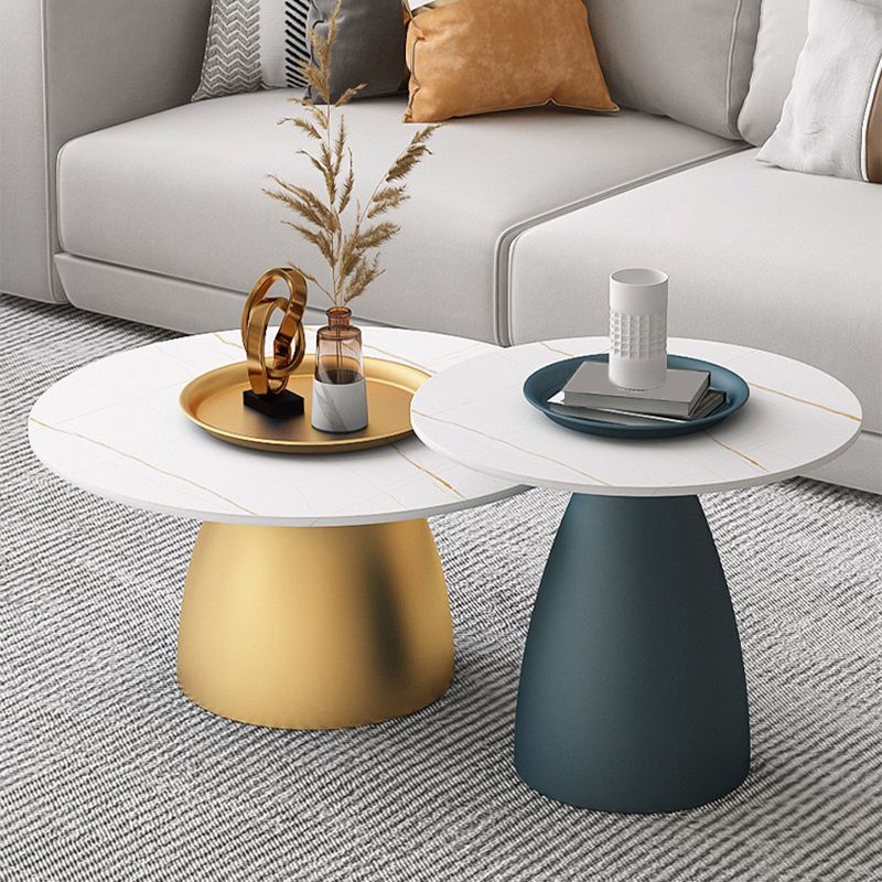 Mid-Century Modern Iron/Stone Coffee Table Dia 23.6"/31.5" Cocktail Table