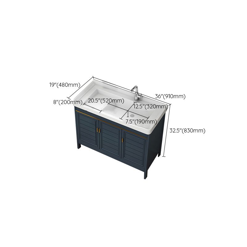 Blue Bath Vanity Single Sink Freestanding Metal Frame Mirror Vanity with Soft Close Doors