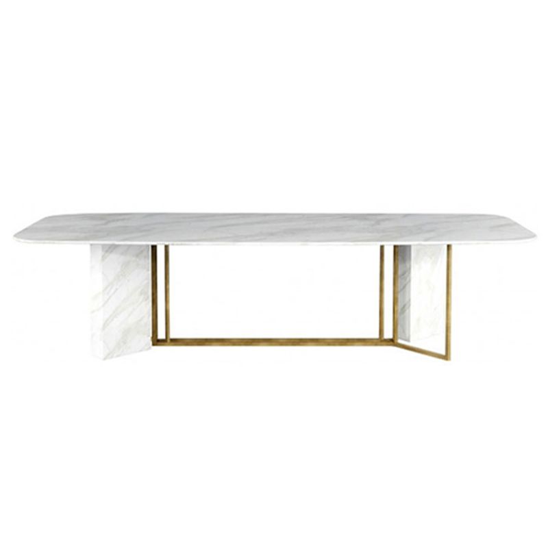 Glam Style Faux Marble Table Dining Rectangle Table with Metal Legs for Kitchen
