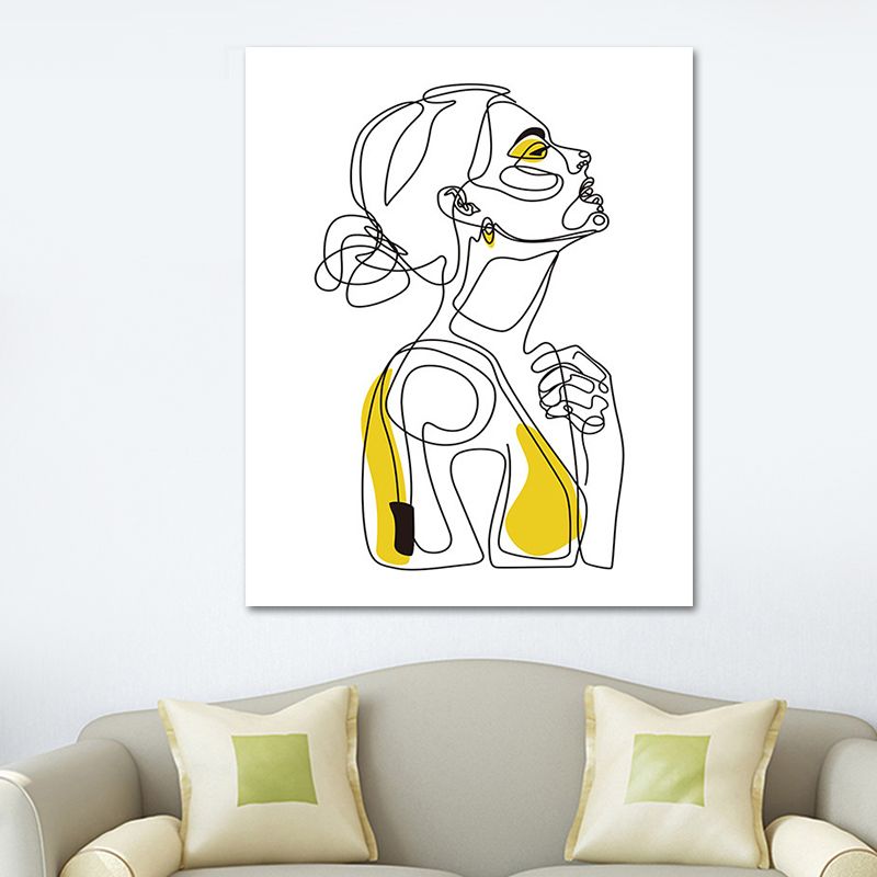 Yellow Girl's Profile Portraiture Canvas Textured Wall Art Print for Boys Bedroom