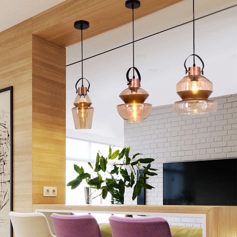 Copper Urn Pendant Lighting Fixture Modern 1 Head Clear Glass Hanging Lamp, 6.5"/8"/10" Wide