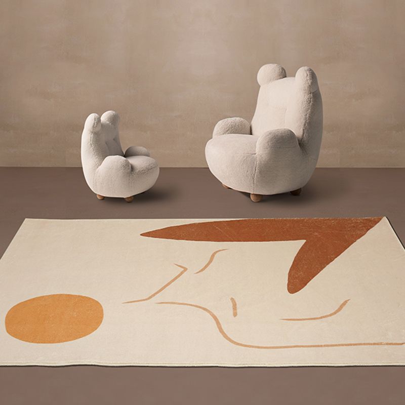 Apricot Modern Area Rug Color Block Polyester Carpet Easy Care Washable Rug for Home Decor