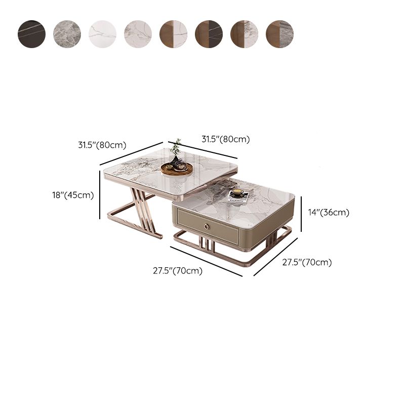 Slate Square Coffee Table Frame 2 Nesting Coffee Table Set for Living Room