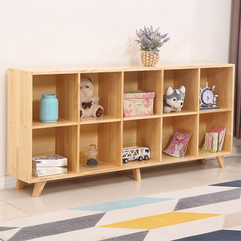 Contemporary Horizontal Shelf Bookcase Pine Bookshelf for Living Room