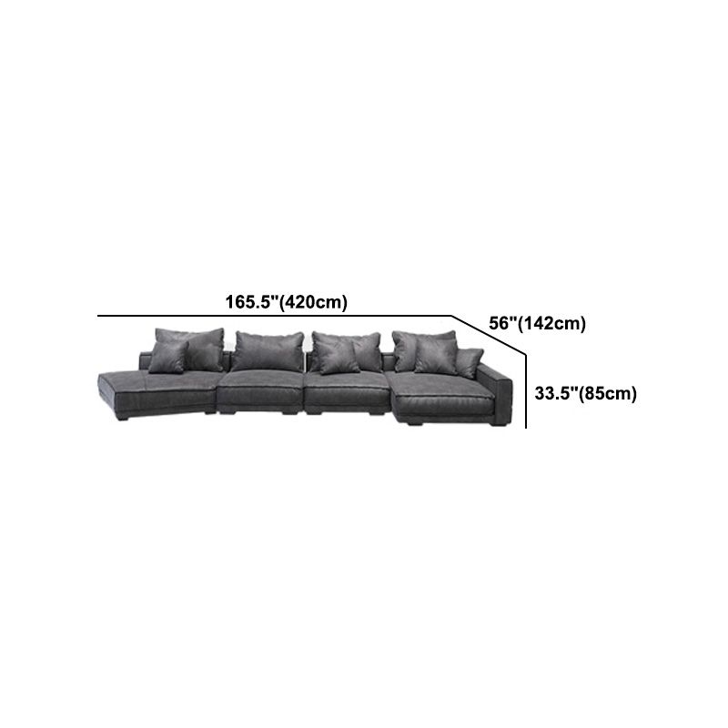Scandinavian Square Arm Sectional with Pillow Back for Apartment