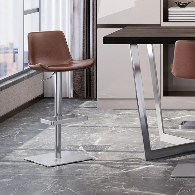 Contemporary Adjustable Height Swivel Leather Bar Stool with Footrest