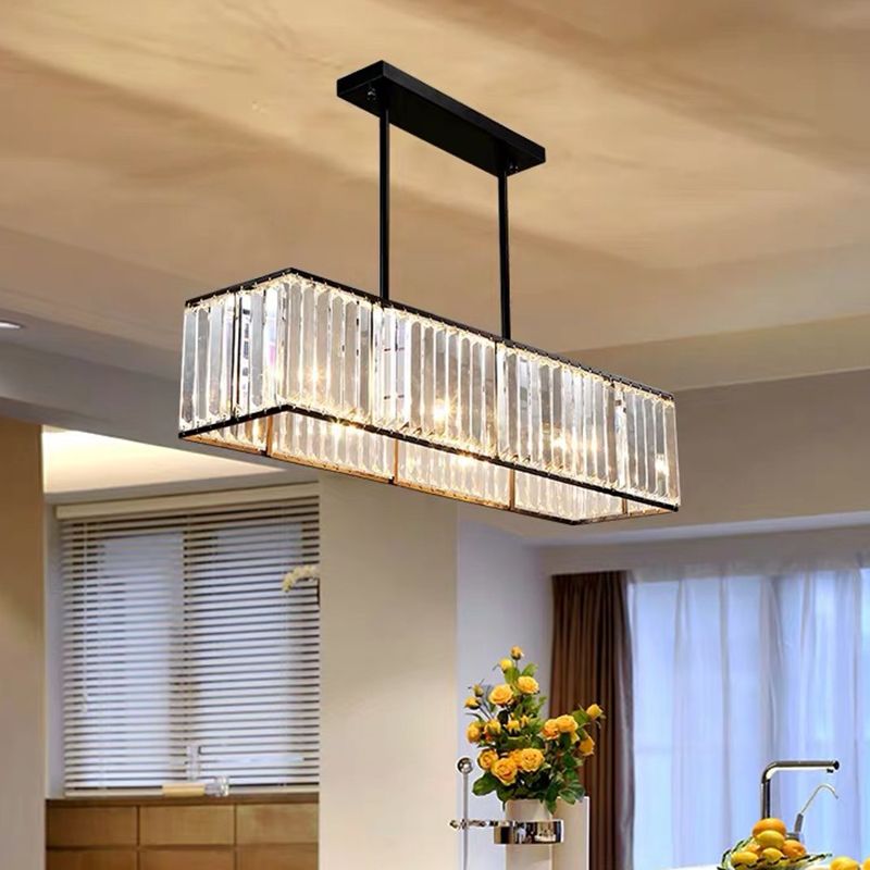 Minimalism Rectangular Island Pendant Light Clear Crystal 4 Heads Living Room Ceiling Light