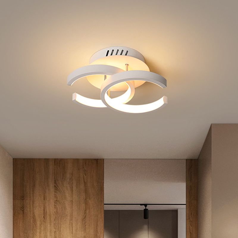 Round/Square/Moon Small Ceiling Lamp Modern Metal Black/White LED Semi Flush Mount Lighting for Corridor