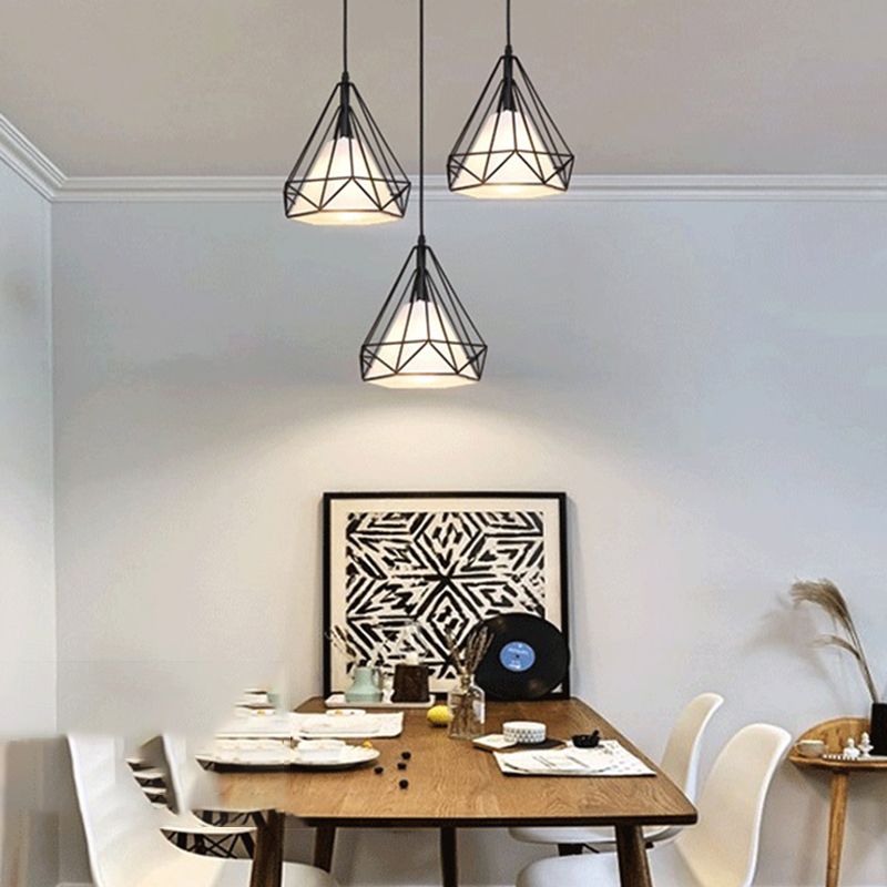 Diamond Metal Hanging Light Fixture Modern Style Down Lighting Pendant for Dinning Room