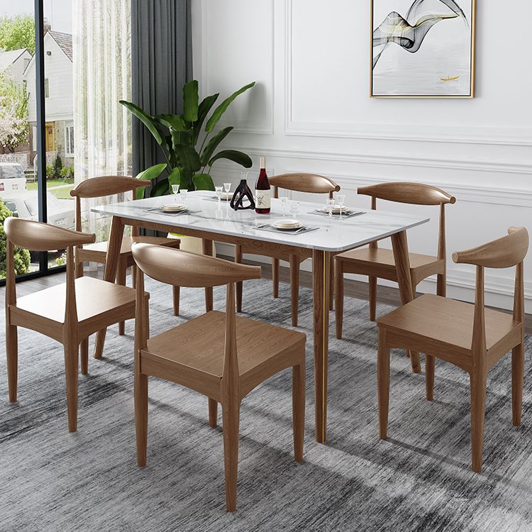 Mesa de comedor de piedra sinterizada con 4 patas, base de madera de fresno, mesa rectangular para el hogar