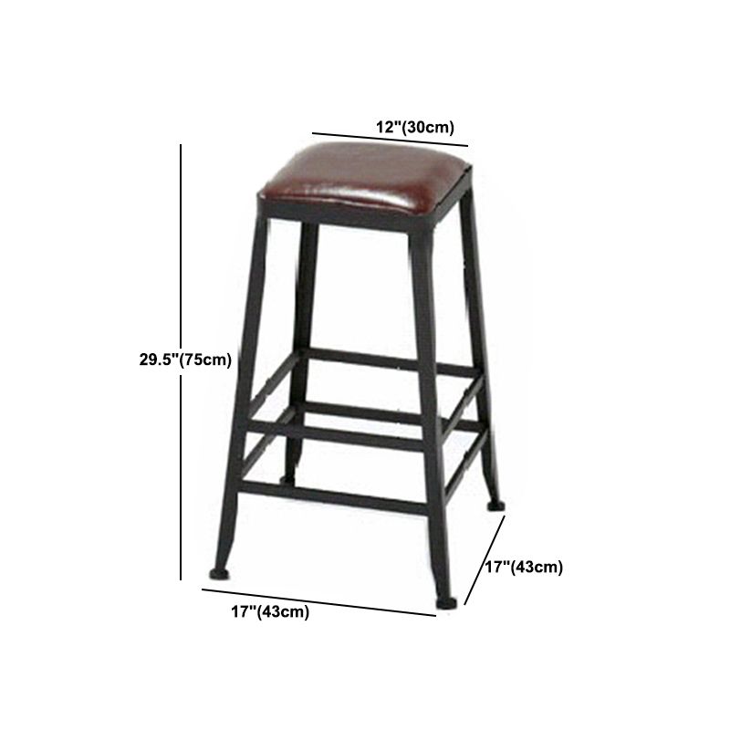 Industrial Metal Stool Wood Rectangle Seat Counter Stool in Matte Finish