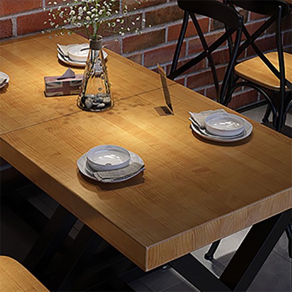 Industrial Wood Dining Table for Restaurant Square Table with Trestle Base
