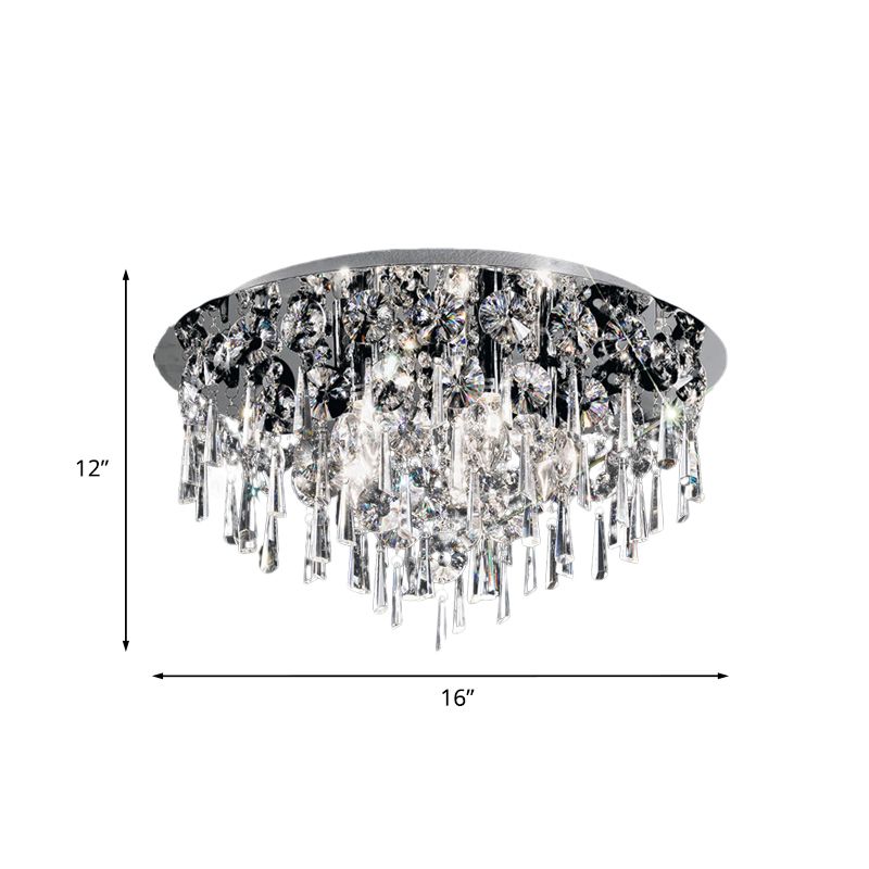 4 Heads Flush Ceiling Light Contemporary Round Crystal Fringe Flush Mount Lighting in Chrome