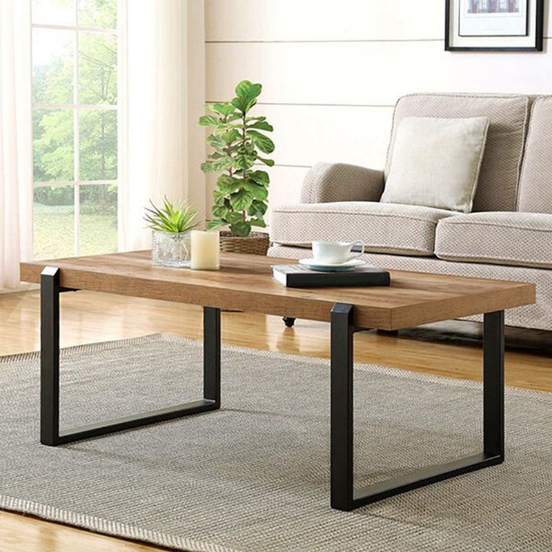Scandinavian Coffee Table with Rectangle Solid Wood Top and Iron Sled Base
