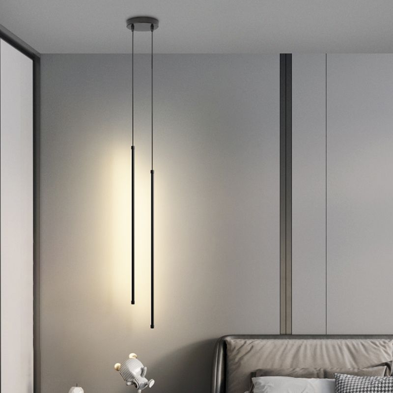Salon pendentif linéaire lampe en aluminium LED de suspension minimaliste en noir