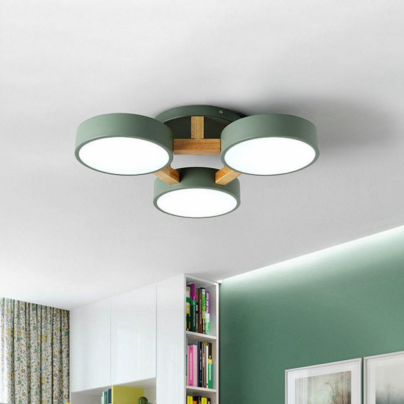 Round LED Semi Flush Ceiling Light Nordic Metal Bedroom Flush-Mount Light Fixture