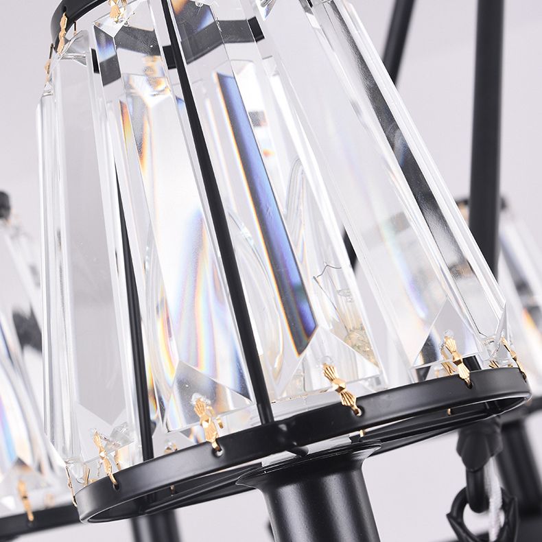 Pendre à cristal clair Conical Pendre Pendre Rustique Multi Lights Suspension Pendante