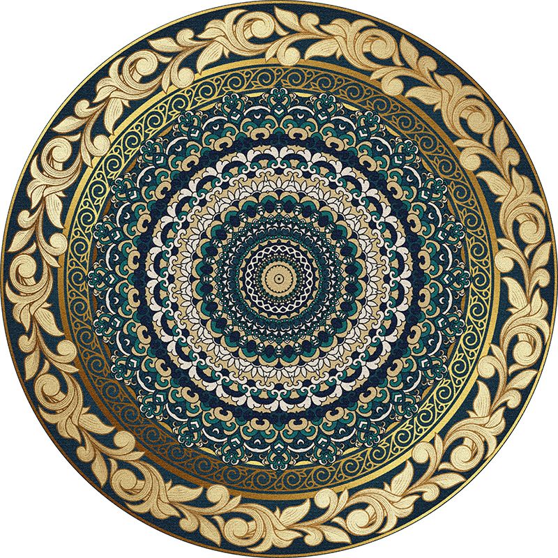 Dark Purple Bohemian Rug Polyester Graphic Non-Slip Backing Area Rug for Living Room