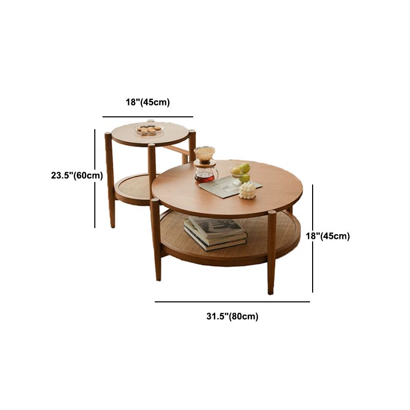Nordic Cocktail Table 4 Legs Wooden with Storage Shelf Round Coffee Table