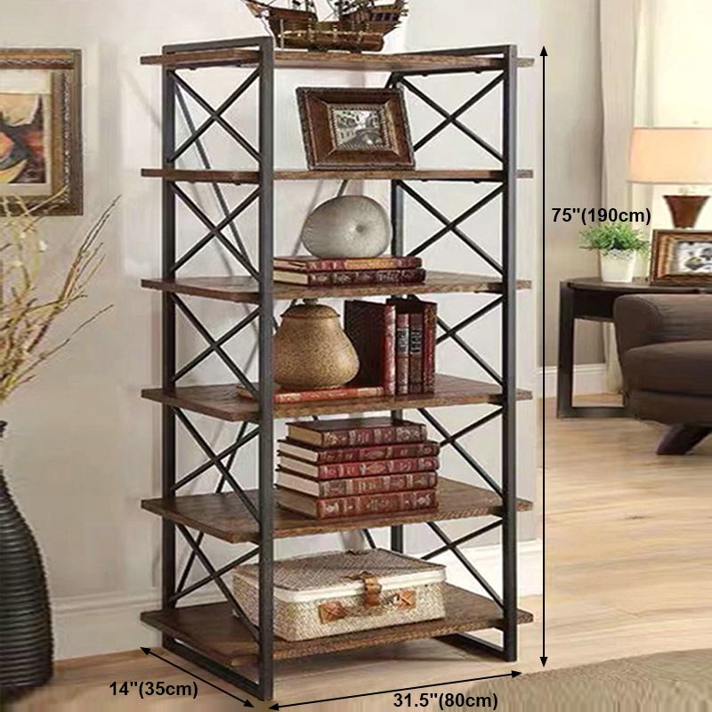 Industrial Open Etagere Bücherregal mit schwarzem Eisenrahmen festes Holzregal