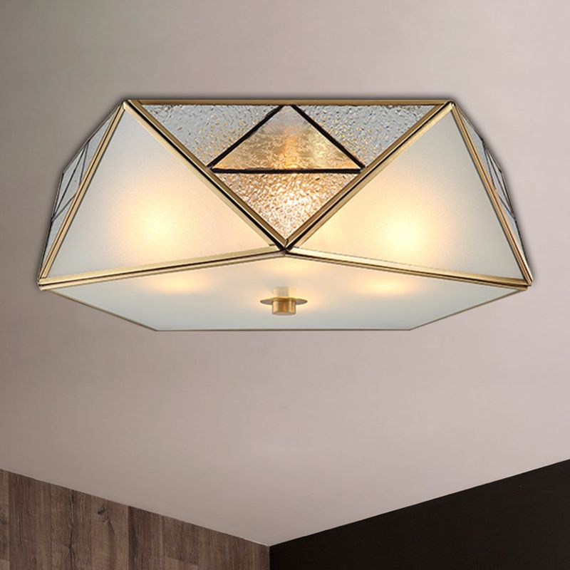 4/5 Lichten Flush Licht Traditionele Geometrische Gebogen Mat Glas Paneel Plafond Flush Mount in Brass voor Corridor