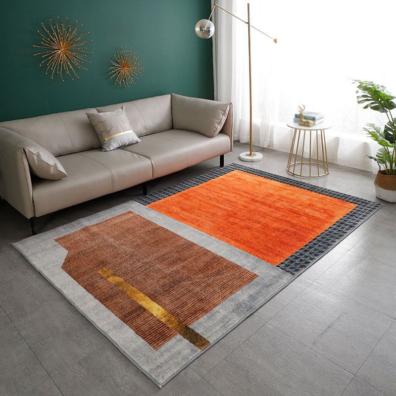 Orange Modern Rug Polyester Striped Rug Washable Indoor Rug for Home Decor