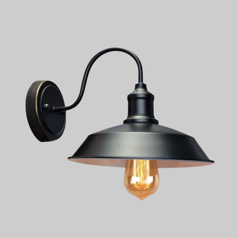 Antiqued Barn Sconce Lighting 1-Head Iron Wall Mounted Lamp in Black with Plug-In Cord