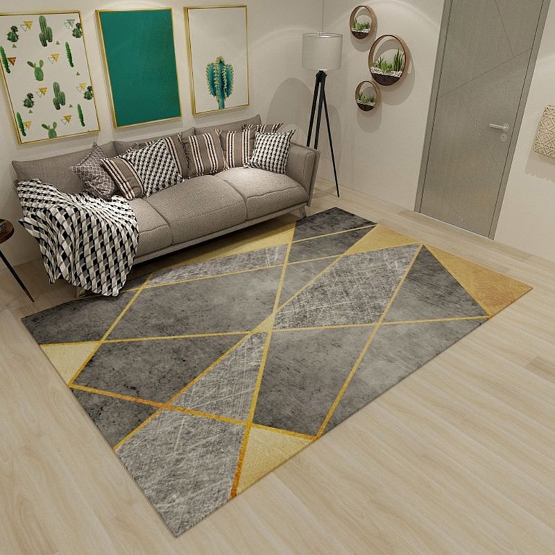 Simplicity Living Room Rug Multi-Color Geometrical Area Carpet Polyester Pet Friendly Anti-Slip Machine Washable Rug