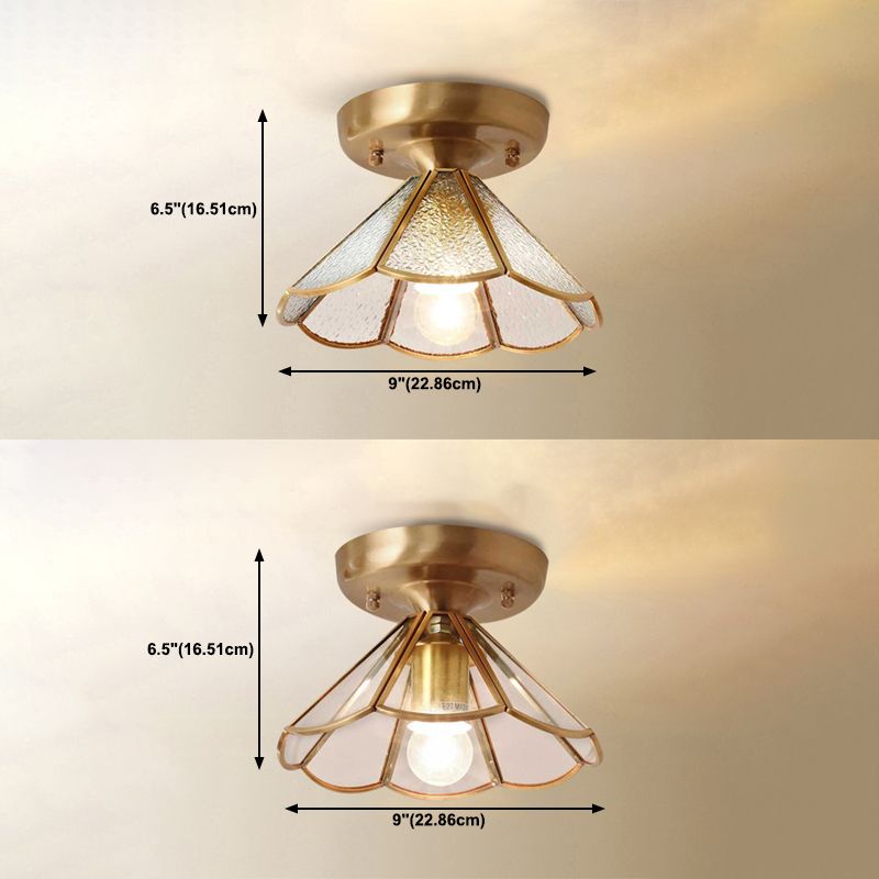 Brass Ceiling Light Fixture Vintage Glass Scalloped Semi Flush Mount Light