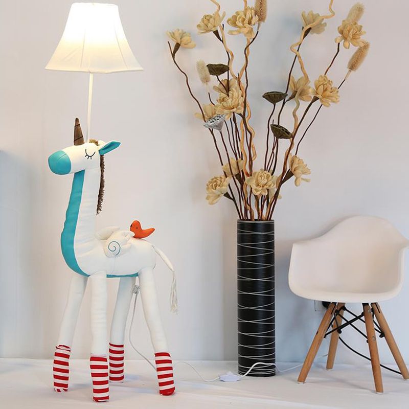 Lampada in piedi tessuto in tessuto a campana Kids 1 Testa Pianio rosa/bianco Luce con decorazione unicorno per bambini