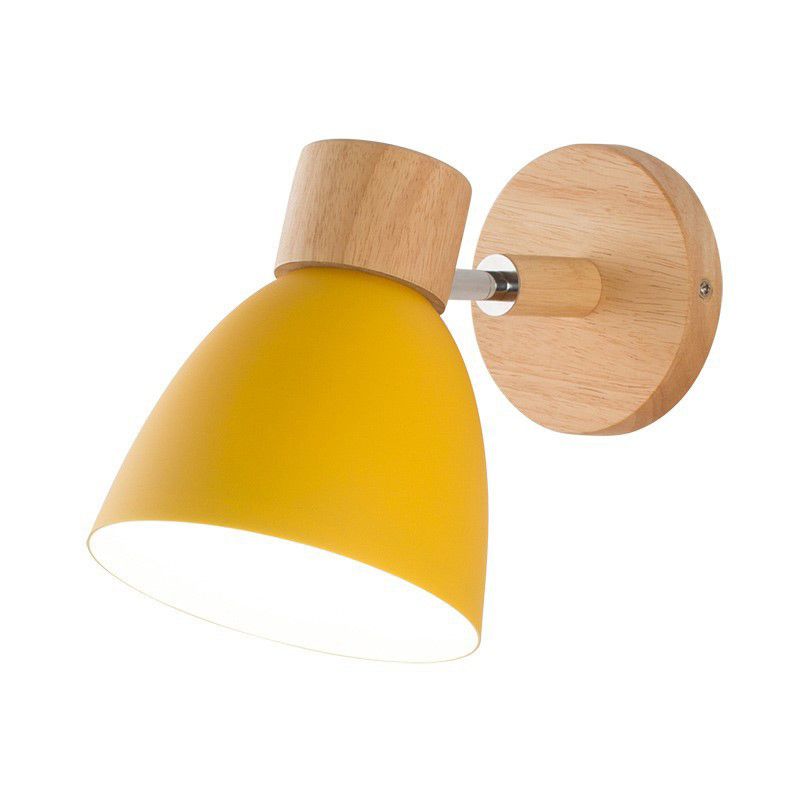 1-Light Metal Sconce Lighting Modern Wood Wall Light for Dining Room