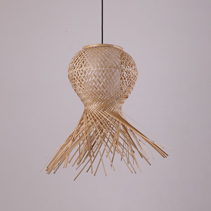 Handcrafted Ceiling Light Modern Bamboo Single Wood Hanging Pendant Light for Restaurant