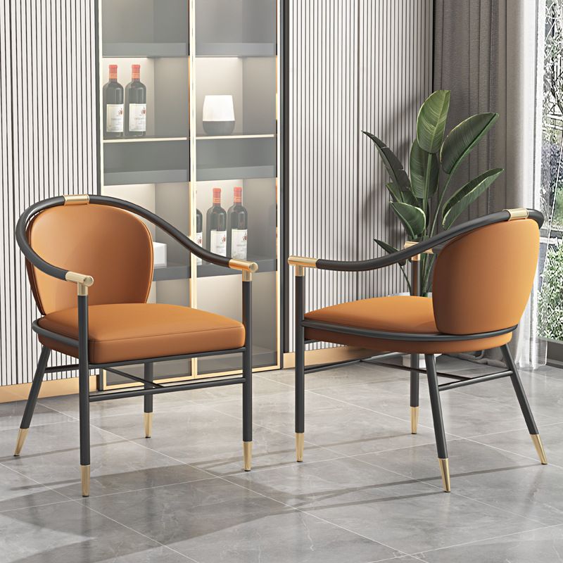Contemporary Metal Dining Room Chair Arm Upholstered Side Chairs for Home Use