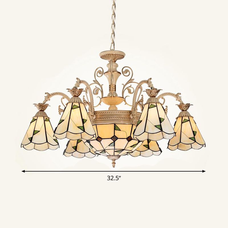 Éclairage de lustre conique baroque Luminations 9/11 Verre coupée Lumière suspendue en blanc et or