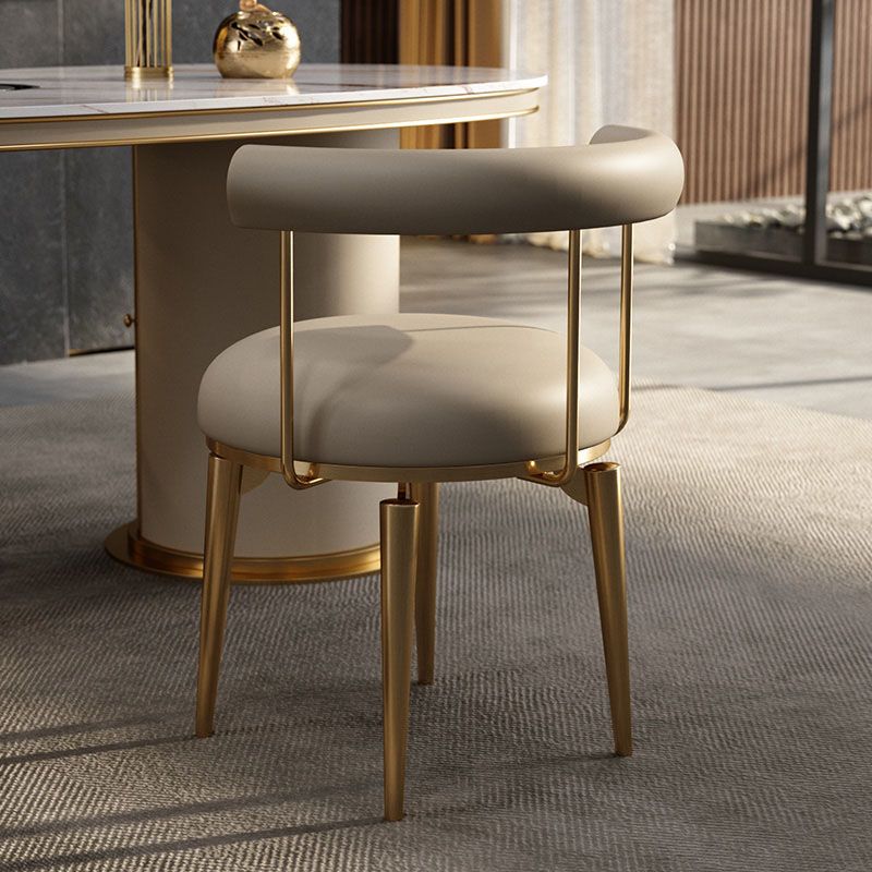 Upholstered Arm Chair Glam Style Open Back Dining Chairs with Metal Legs