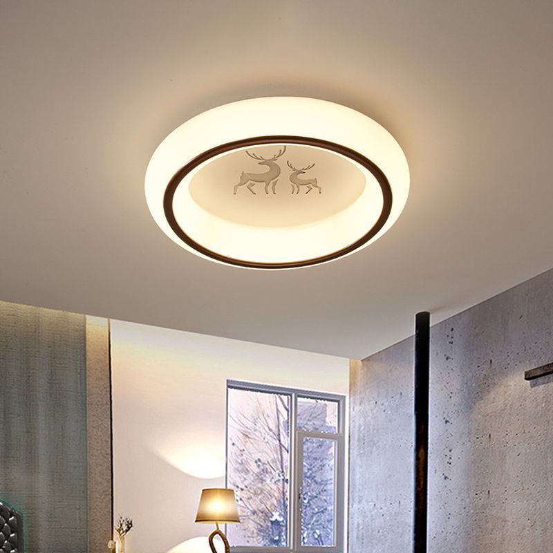 Moon/Deer/Hot Air Balloon Flush Light Contemporary Acrylic Bedroom LED Circular Ceiling Mount Lamp in White