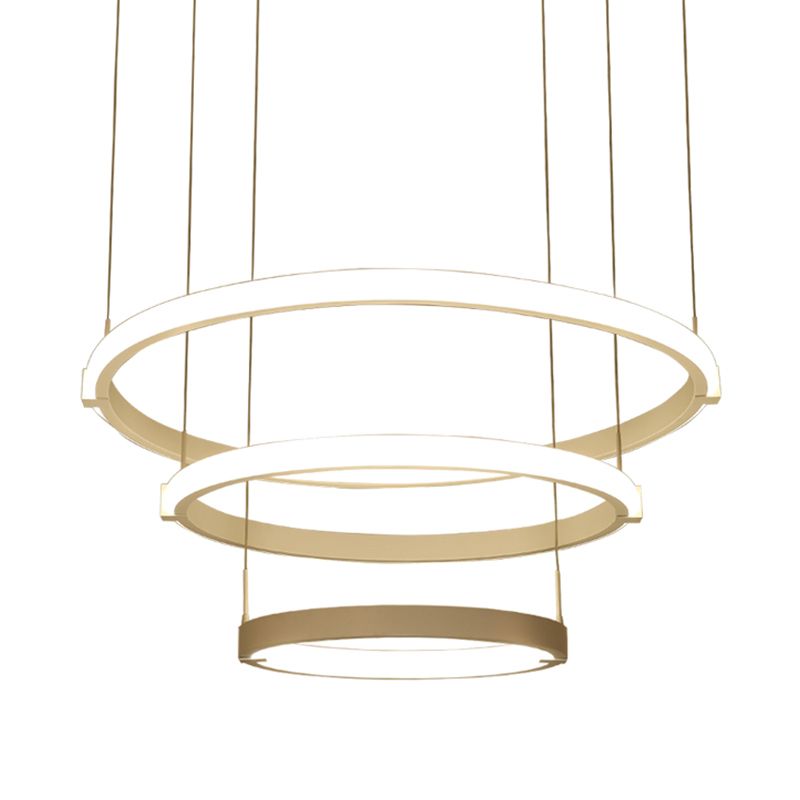 White Double Ring/Three Rings Chandelier Lighting Simple Style White LED Hanging Ceiling Light in Warm/White Light