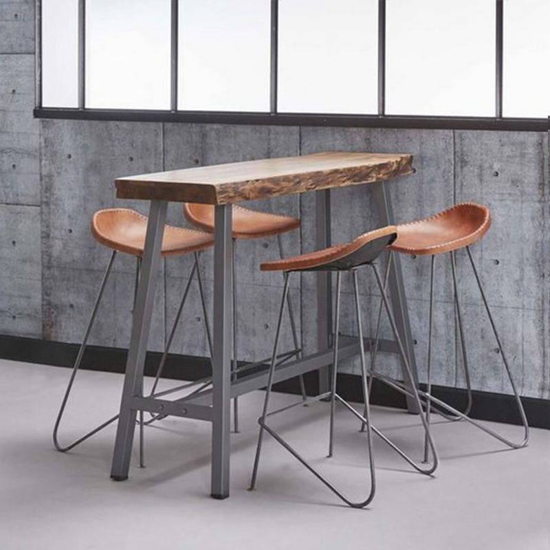 Brown Wooden Bar Height Table Specialty Footrest Bar Wine Table with Trestle