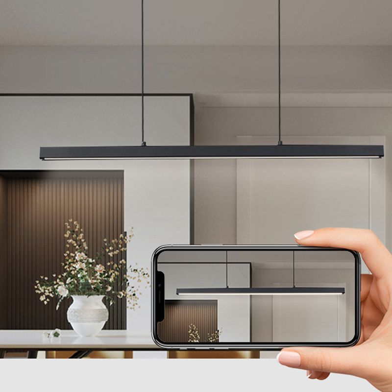 Modern Island Light Metal Straight Island Pendant in Black for Dining Room