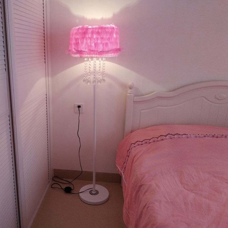Apricot/blanco/rosa Luz de loto Novedad nórdica 1 lámpara de pie de pluma de bombilla con orbes de cristal