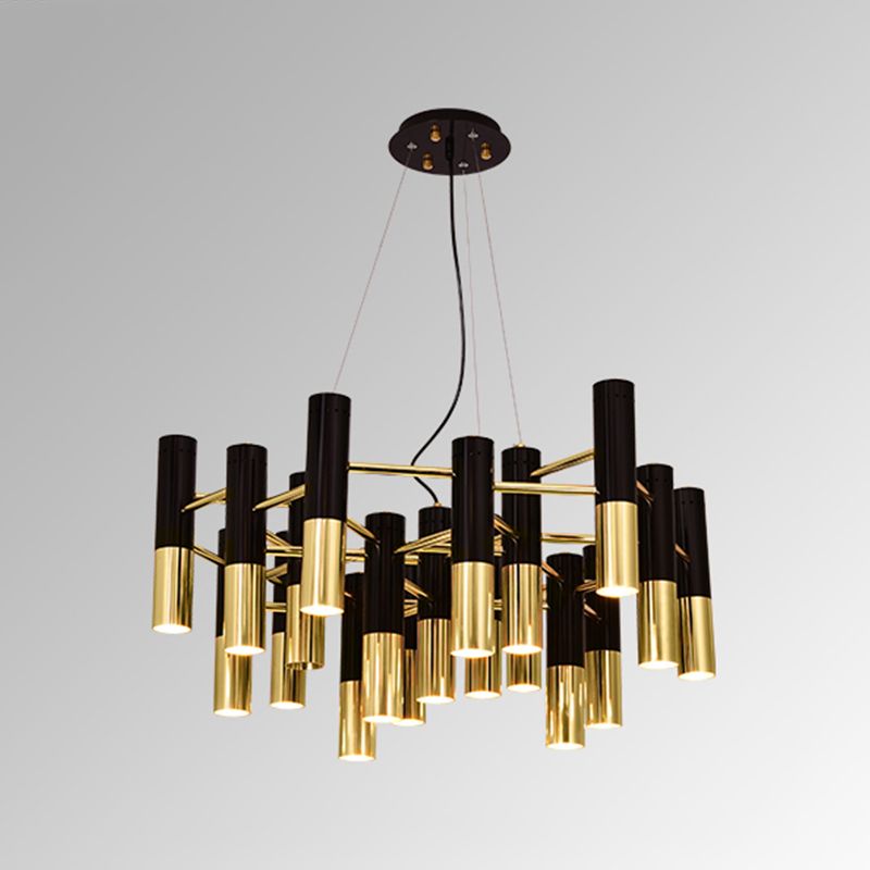 Modern Style Chandelier Light Tubes Shape Metal Pendant Lighting in Black and Gold