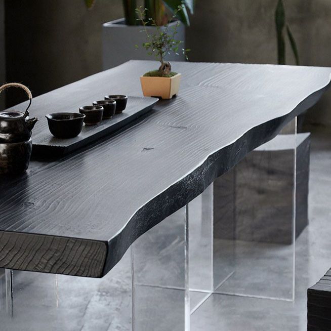 Pine Solid Wood Dining Table Acrylic Base Table for Dining Room