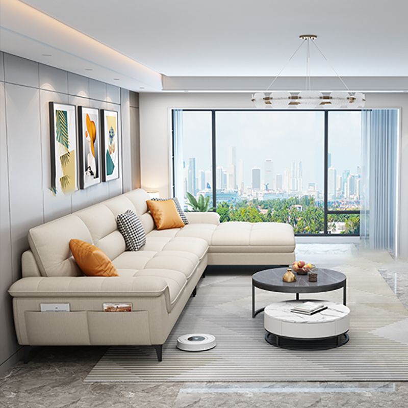 Stain-Resistant Sectional Sofa for Living Room in White with Pillow Top Arm