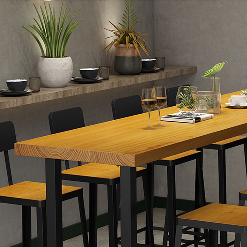 Light Brown Modern Style Bar Table Solid Wood Rectangular Bar Table with Metal Base