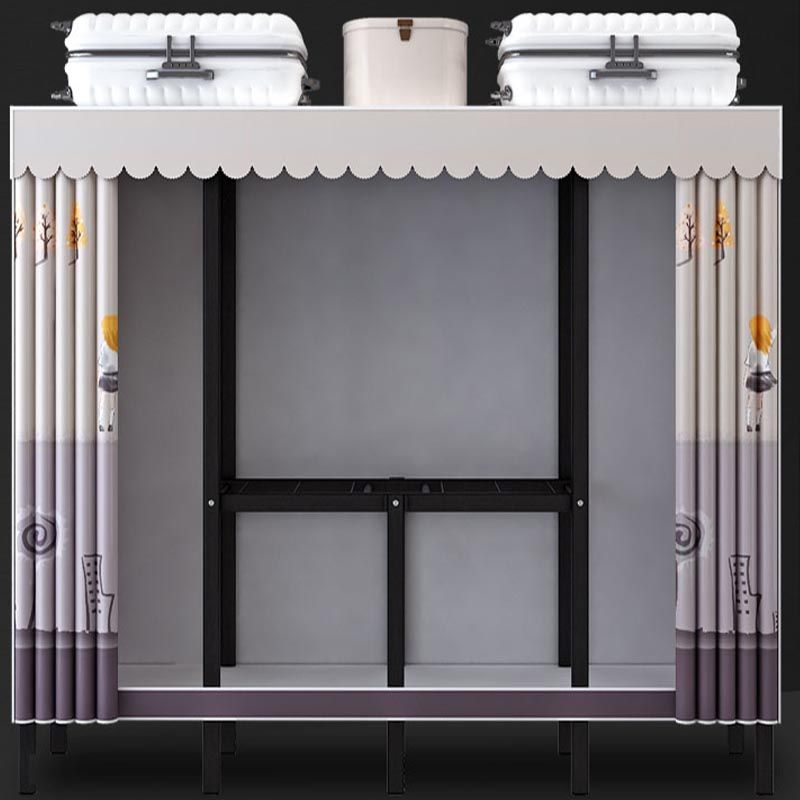 Metal and Fabric Wardrobe Industrial Style Bedroom Rectangular Wardrobe Closet