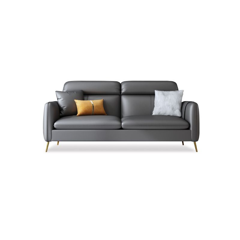 Glam Gray Standard Square Arm Living Room Leather Stain Resistant Sofa
