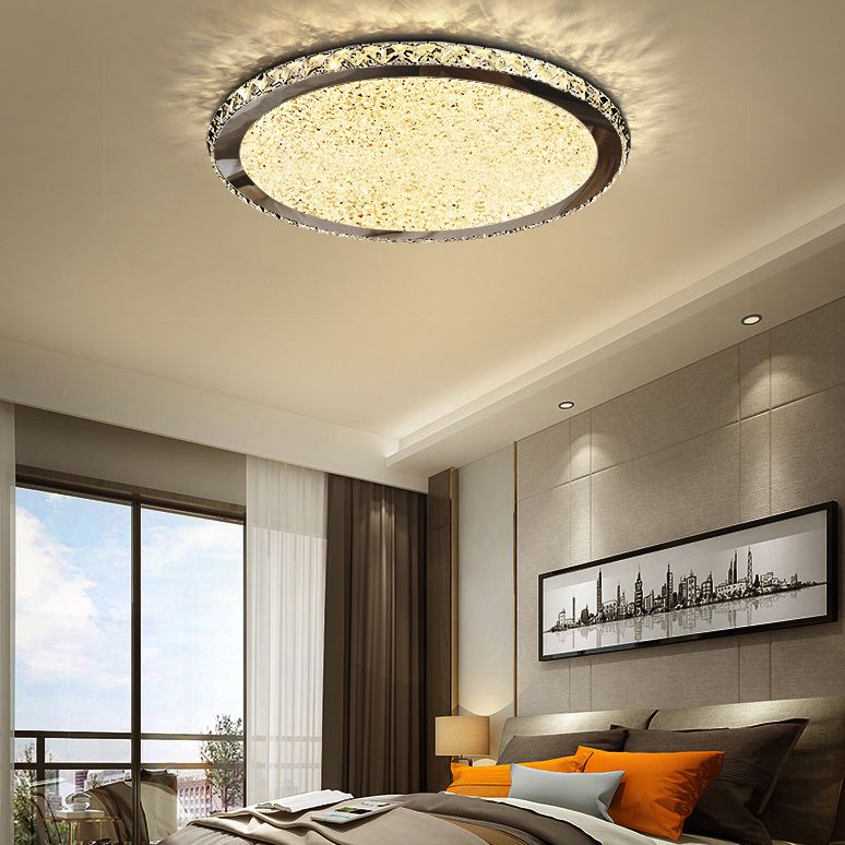 Modern Minimalist Crystal Flush Mount Ceiling Lamp Round Shape LED Flush Mount Lighting for Bedroom