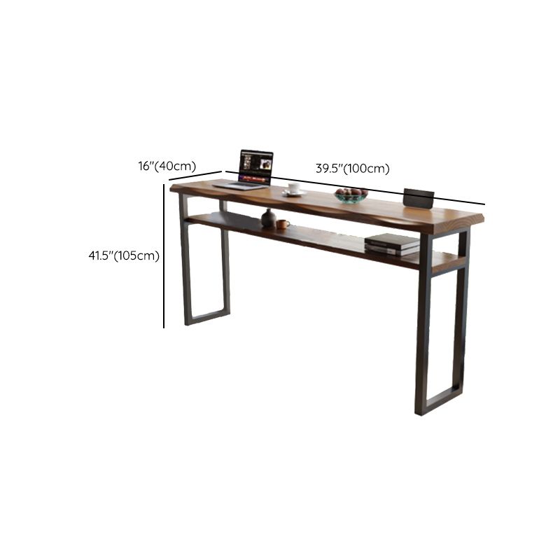 Wooden Bistro Bar Table Rectangle Metal Base Bar Table with Storage