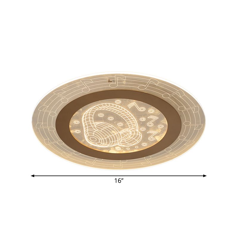 Acrylic Disc Ceiling Lamp Minimalist LED White Flush Mount Fixture with Music Note Pattern, 16"/19.5" W